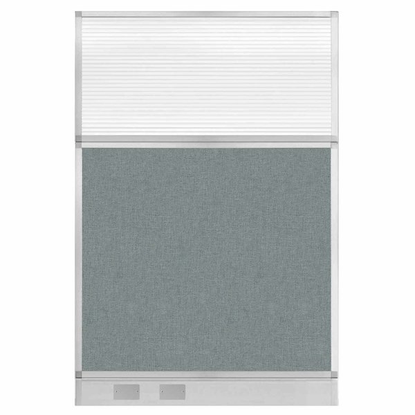 Versare Hush Panel Cubicle Partition 4' x 6' Sea Green Fabric Clear Fluted Window w/ Cable Channel 1856610-1